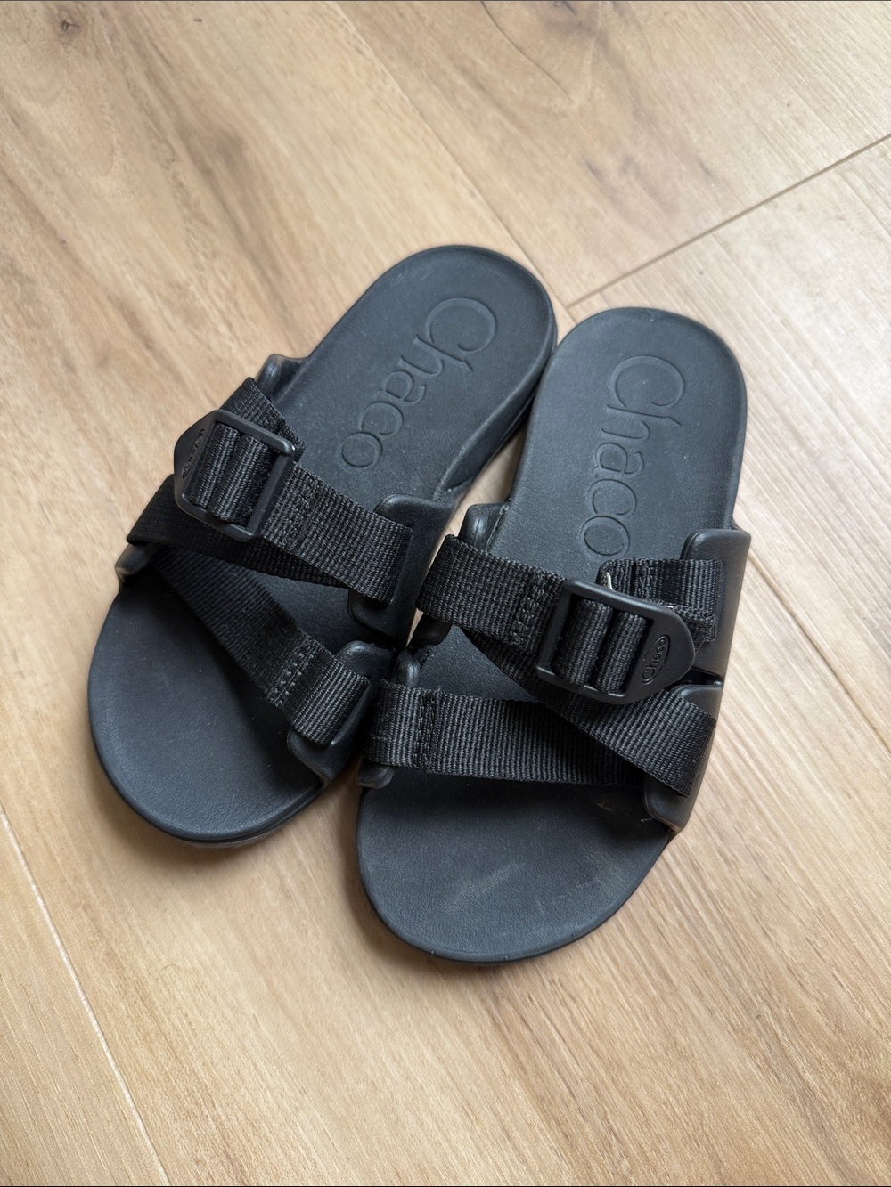 Kids Chaco Black Adjustable Slide Sandals